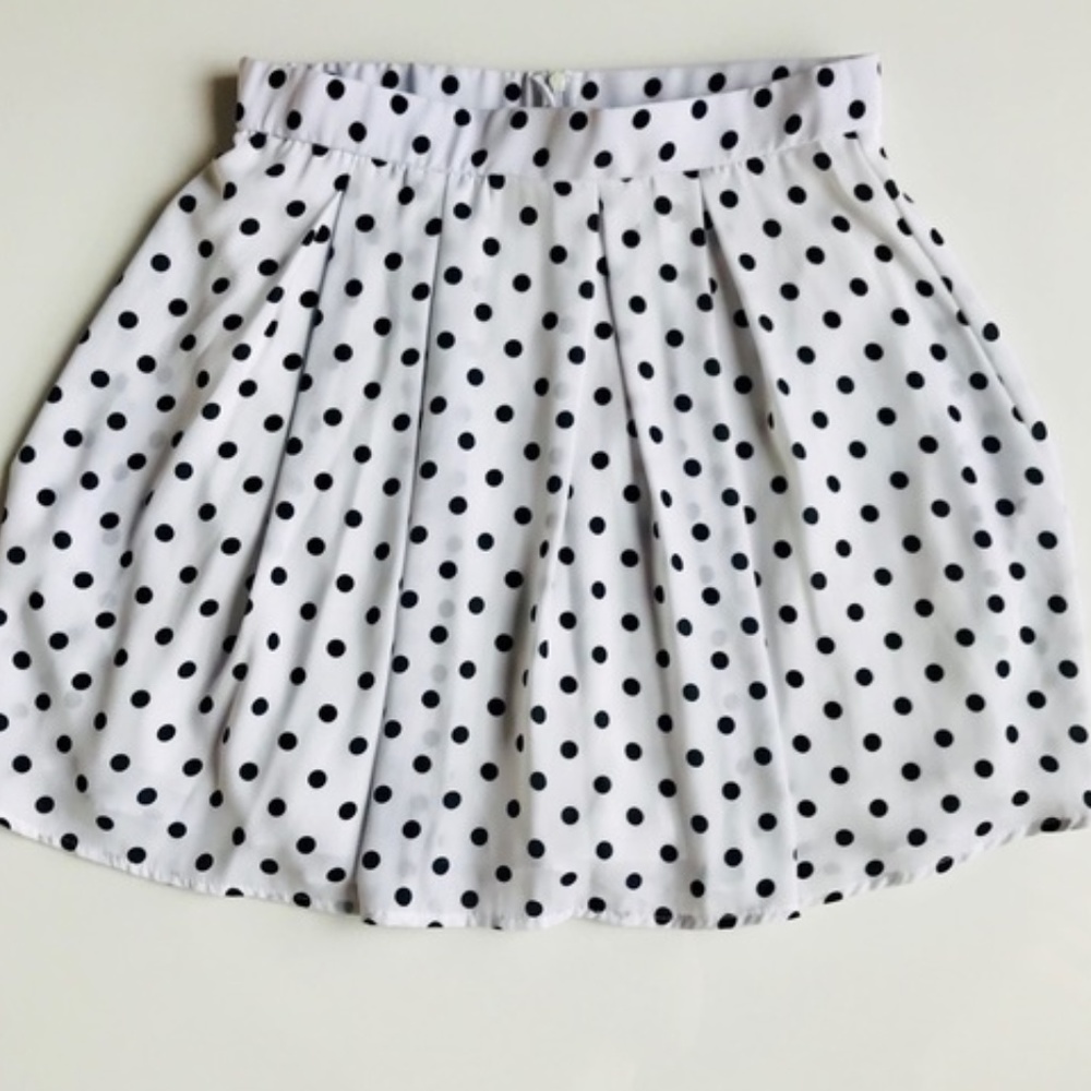 EVERLY White & Black Polka Dot A-line Skirt